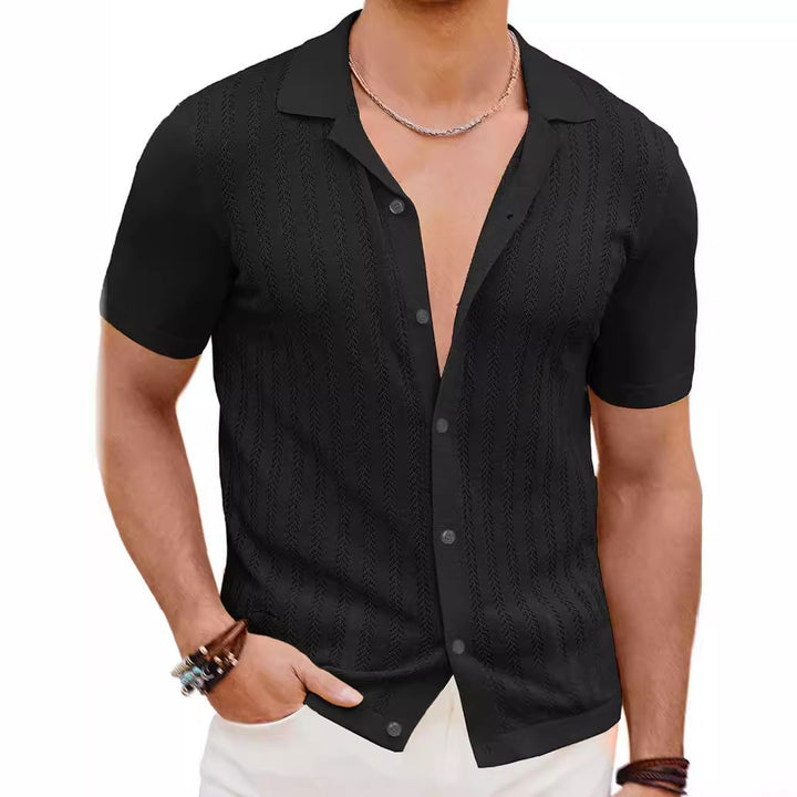 Short Sleeve Knit Shirt for Men with Textured Design Amarae