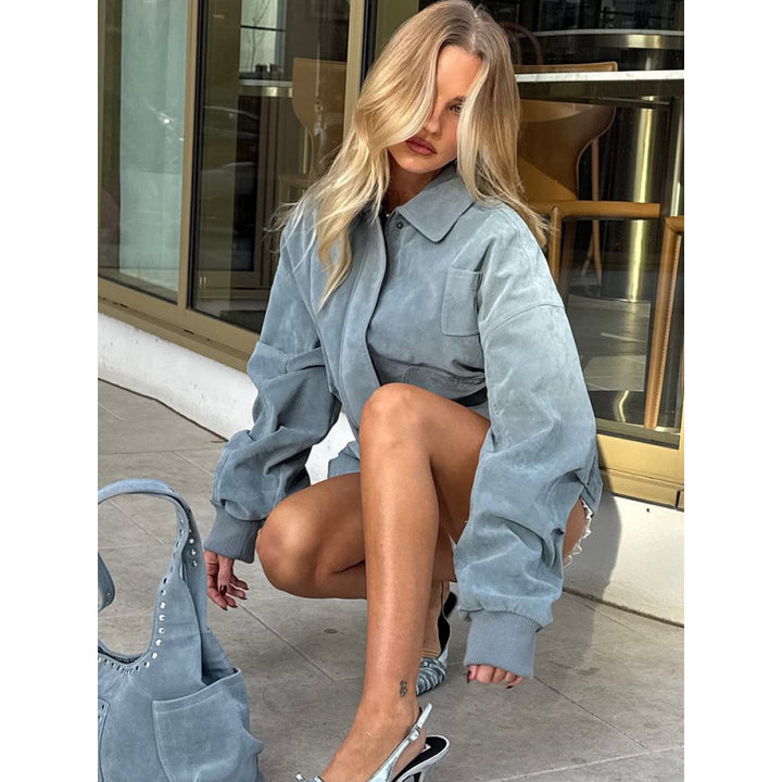 Oversized faux leather jacket for women with a relaxed fit and practical pockets Lune London