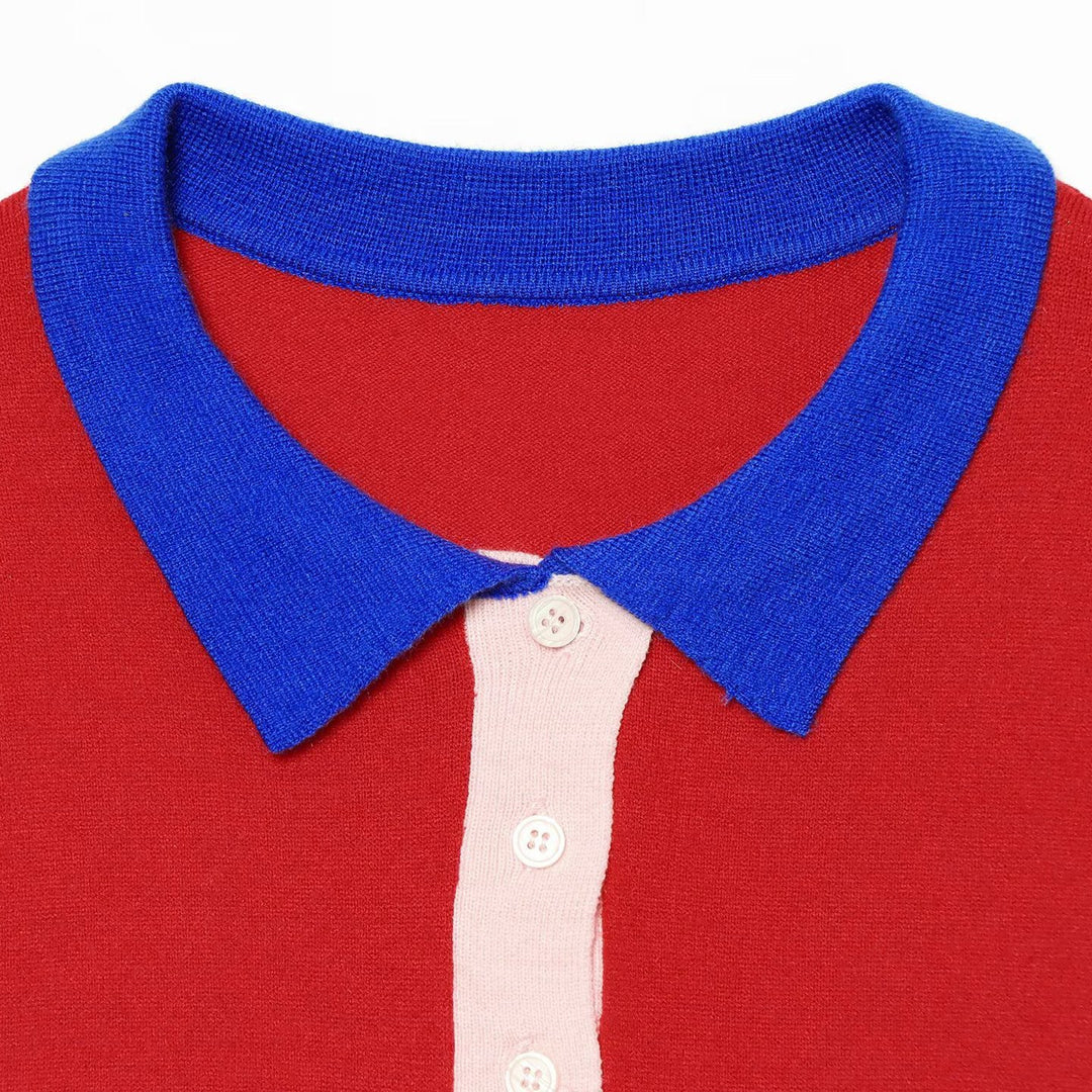 Women’s fine knit polo shirt with contrast collar and concealed button placket Amarae