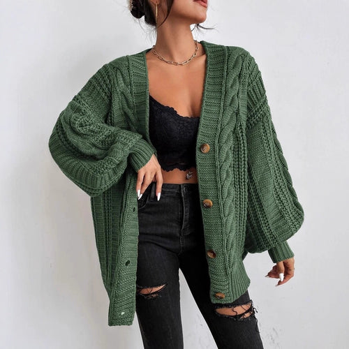 Thick knitted jacket for women with characteristic twisted design Amarae