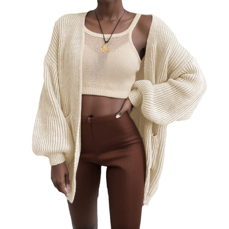 Ladies Large knitted jacket with voluminous sleeves and practical pockets Lune London