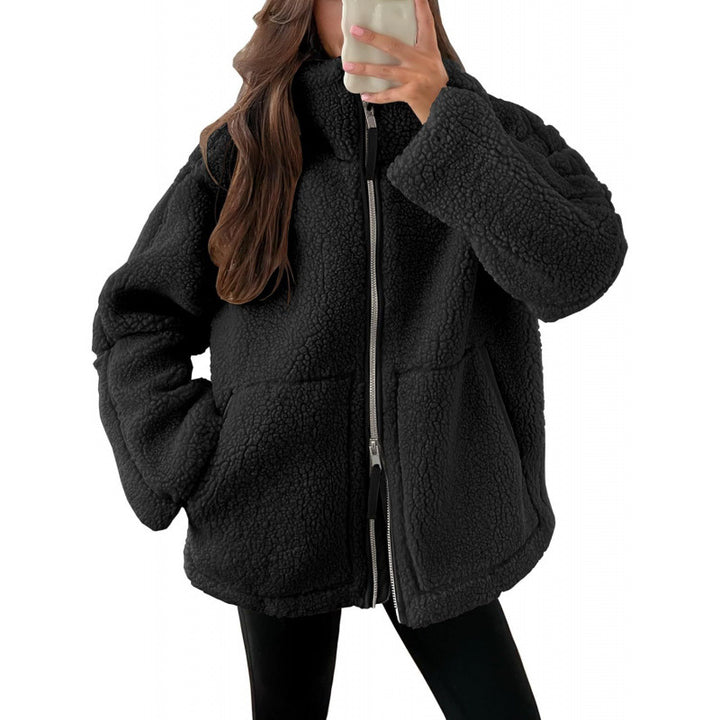 Ladies Teddy Fur Jacket with Large Collar and Zipper Lune London