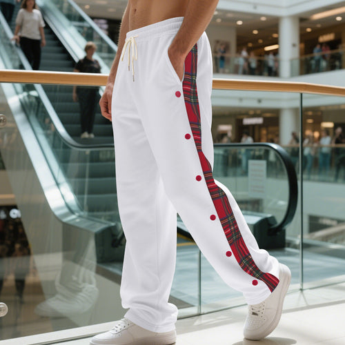 Elegant sport pants for men with side check pattern and snap button details Amarae