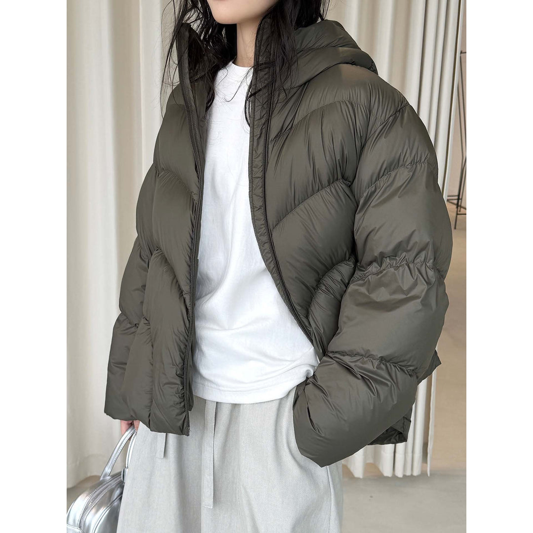 Women Short Cut Puffer Jacket with Hood, Insulating Filling and Waist Detail Amarae
