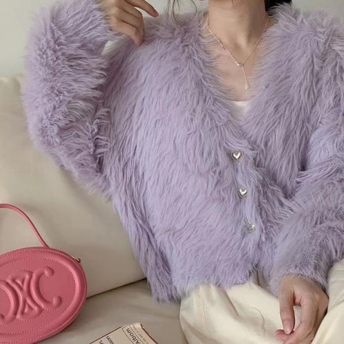 Femme Cardigan Fluffy avec Boutons en Cœur Chic & Stil