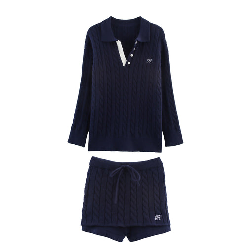 Knitted pajama set for women with classic pattern and elegant collar Amarae