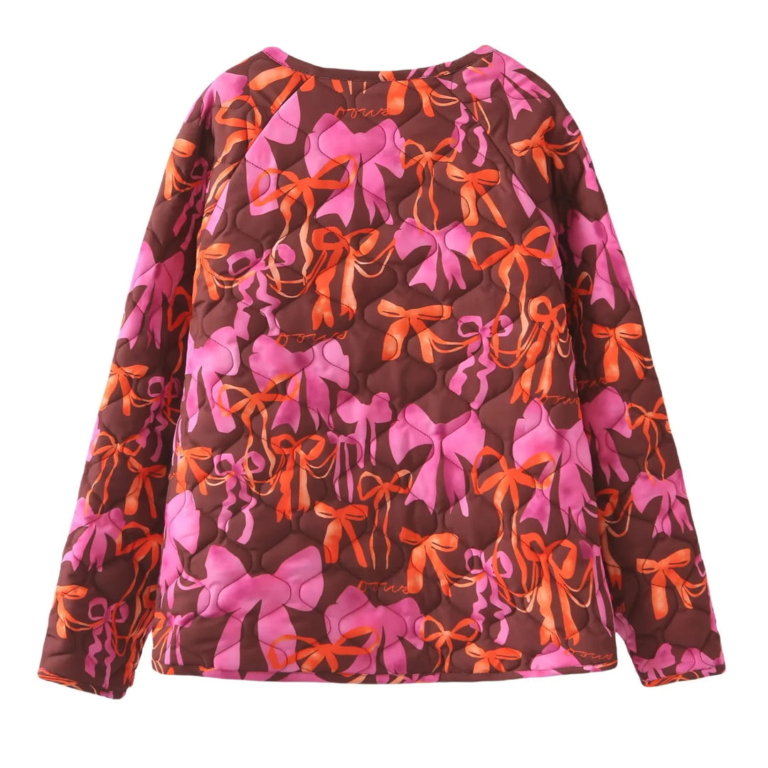 Transitional jacket for women, quilted and with a colorful bow pattern Lune London