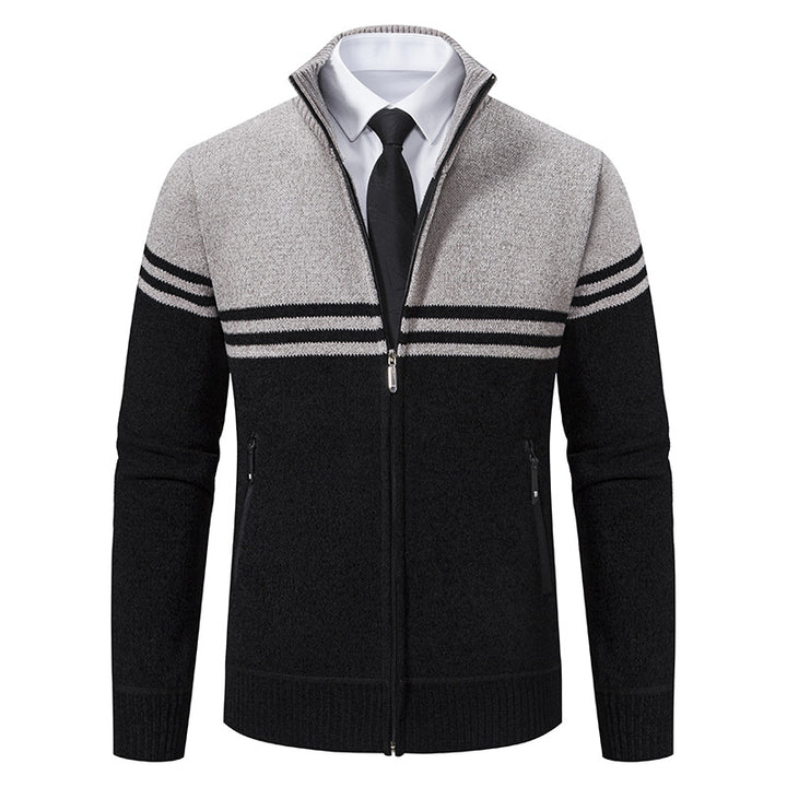 Sporty and trendy knitted jacket for men with zipper and contrasting stripes Lune London