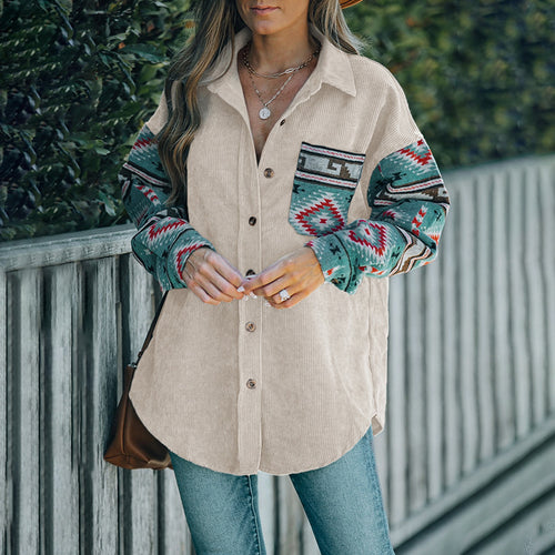 Casual women's shirt with a trendy ruffled design and colorful sleeves Amarae