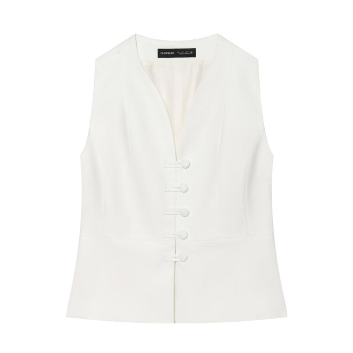 Women's High-Waisted Flared Pants with Decorative Button Closure and Side Pockets Amarae