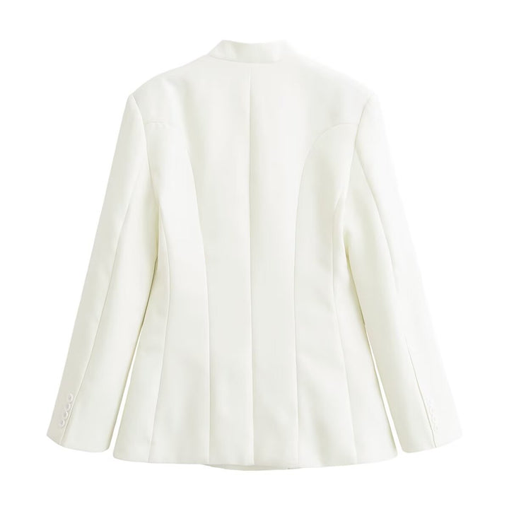 Women's asymmetrical buttoned short blazer with stand-up collar and patch pockets Amarae