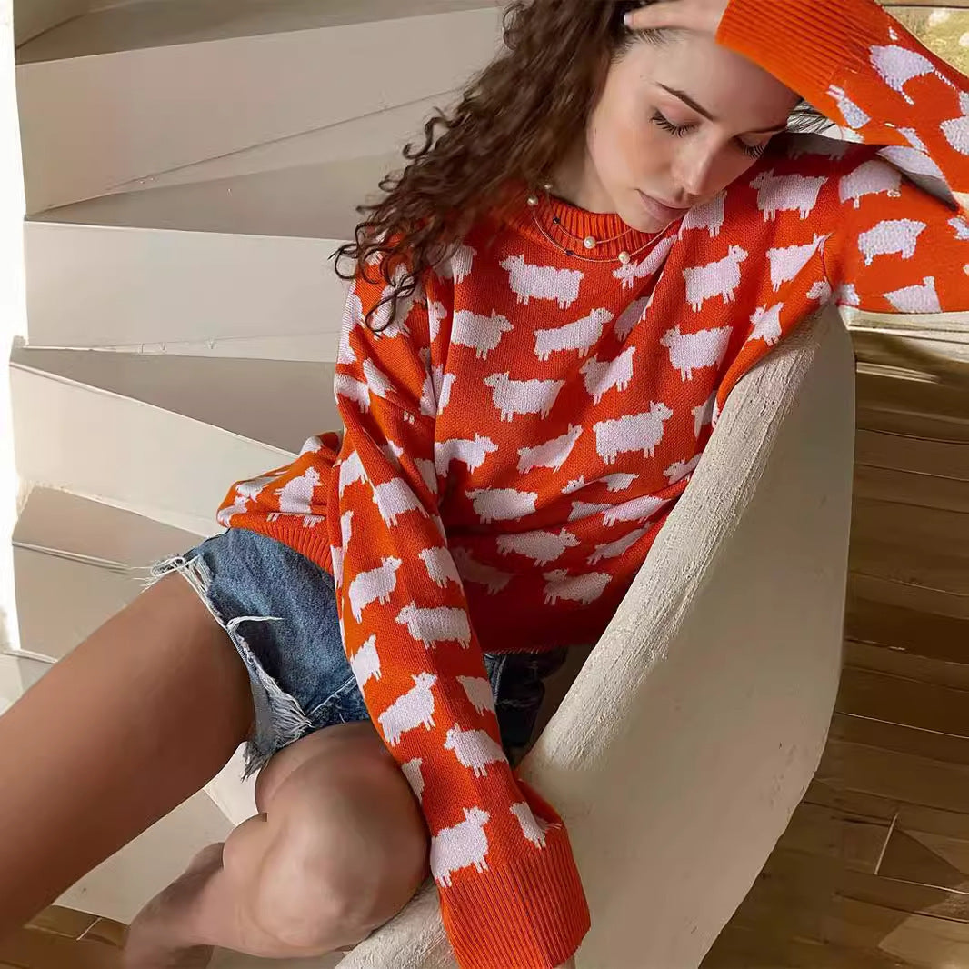 Ladies Knit Sweater with Sheep Patterns Lune London