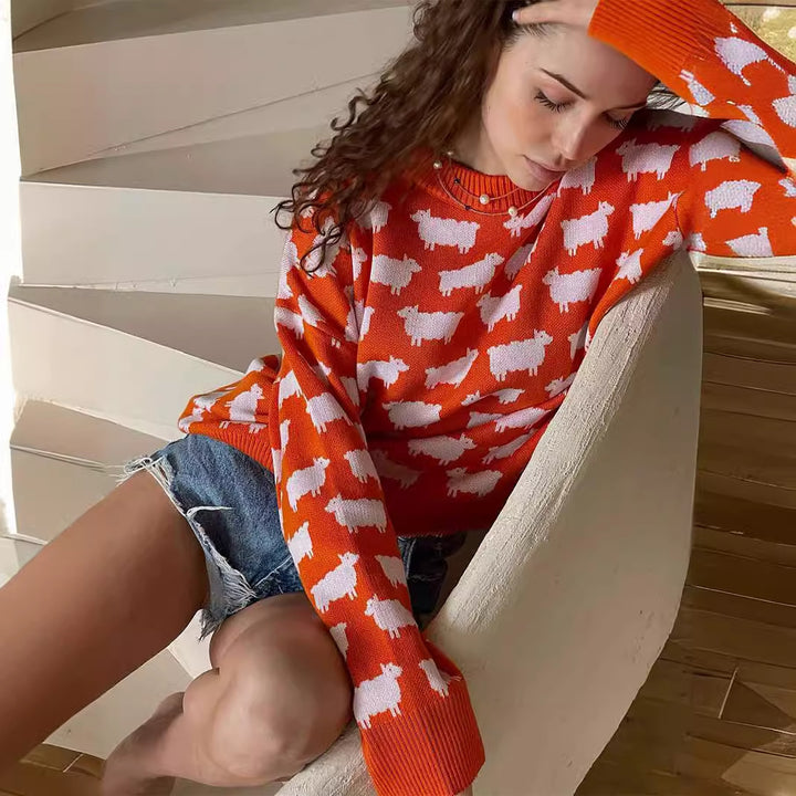 Ladies Knit Sweater with Sheep Patterns Lune London