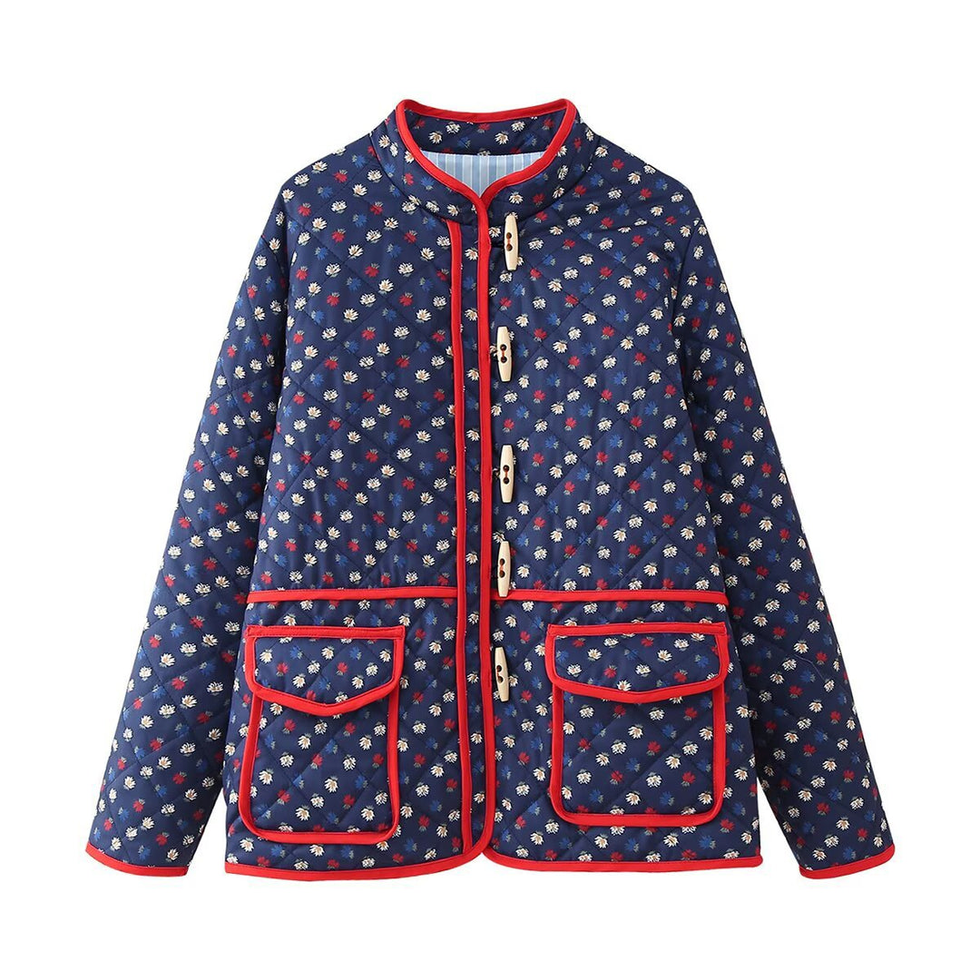 Women's quilted short jacket with stand-up collar, decorative button strip and applied flap pockets Amarae