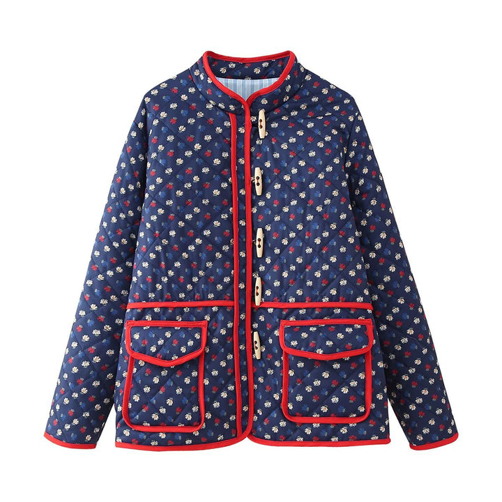 Women's quilted short jacket with stand-up collar, decorative button strip and applied flap pockets Amarae