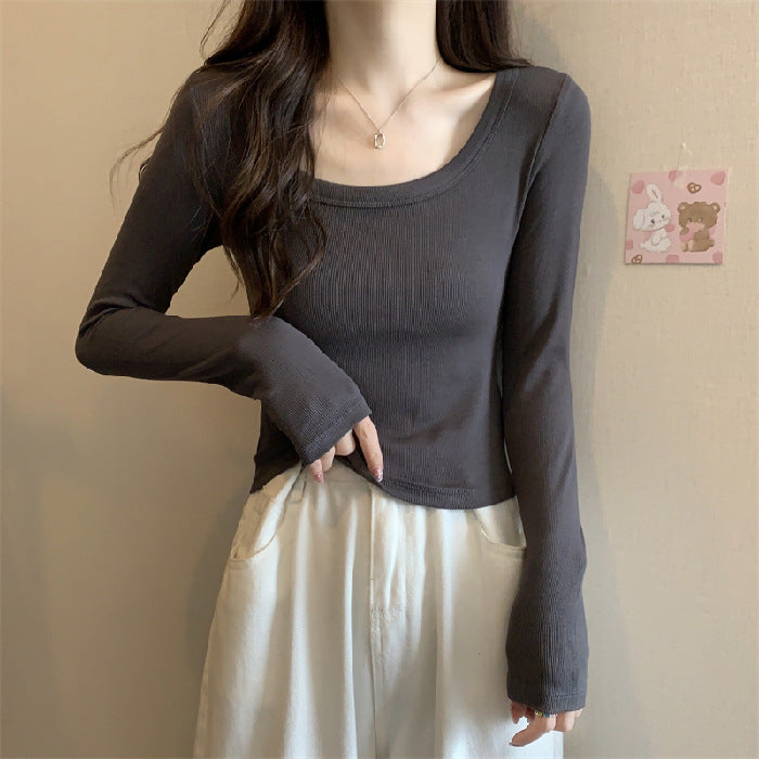 Ladies fitted long sleeve shirt with wide neckline Chic & Stil