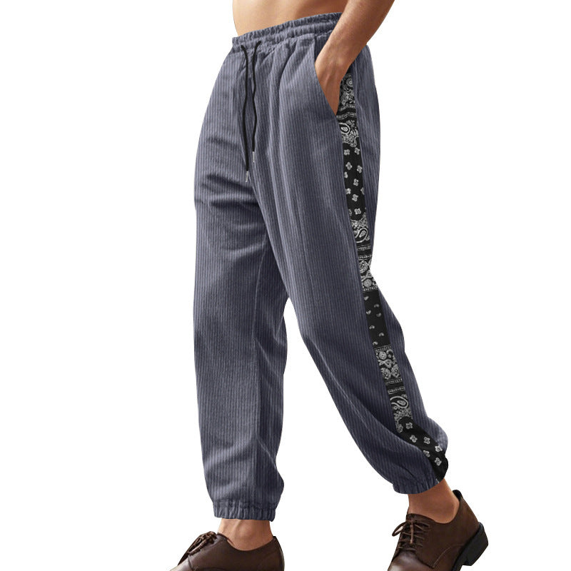 Men's leisure trousers with decorative side panels in bandana design Lune London