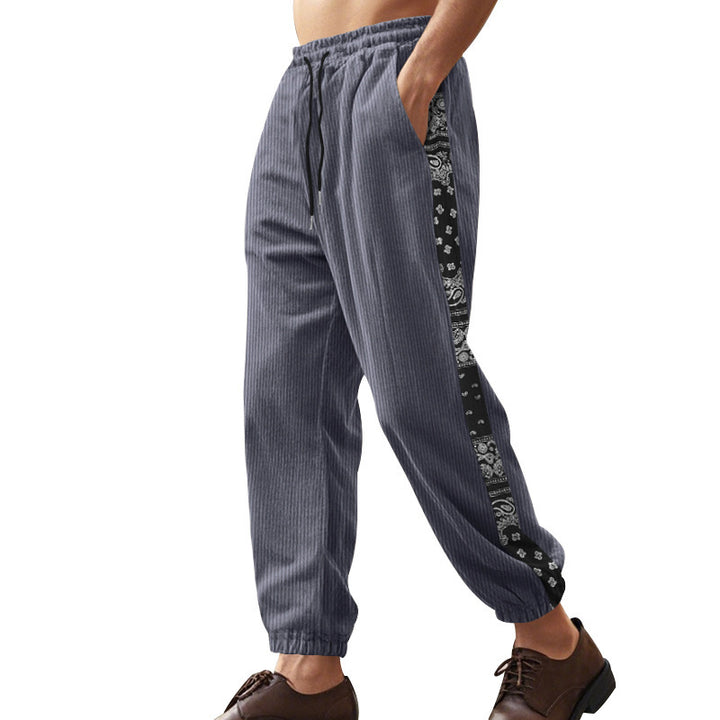 Men's leisure trousers with decorative side panels in bandana design Lune London