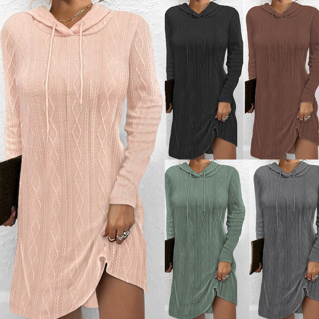 Hooded dress for women with elegant knit pattern and chic side slit Lune London