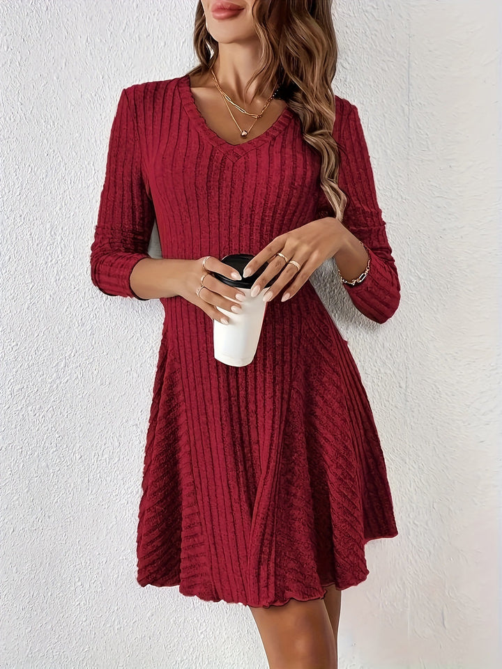 Ladies Mini Ribbed Flared Dress Lune London