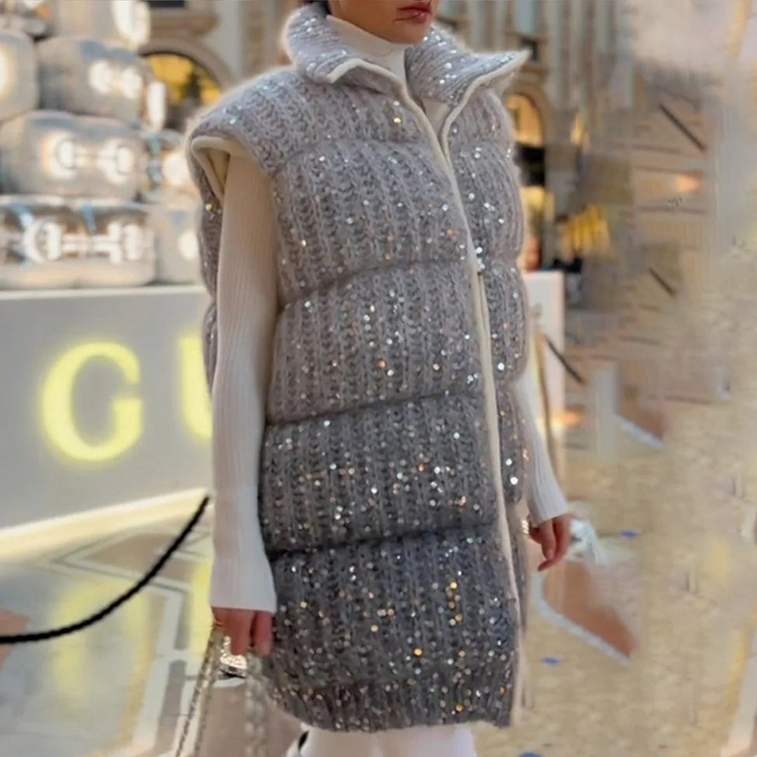 Quilted vest for women with elegant sequin details and a high collar Lune London