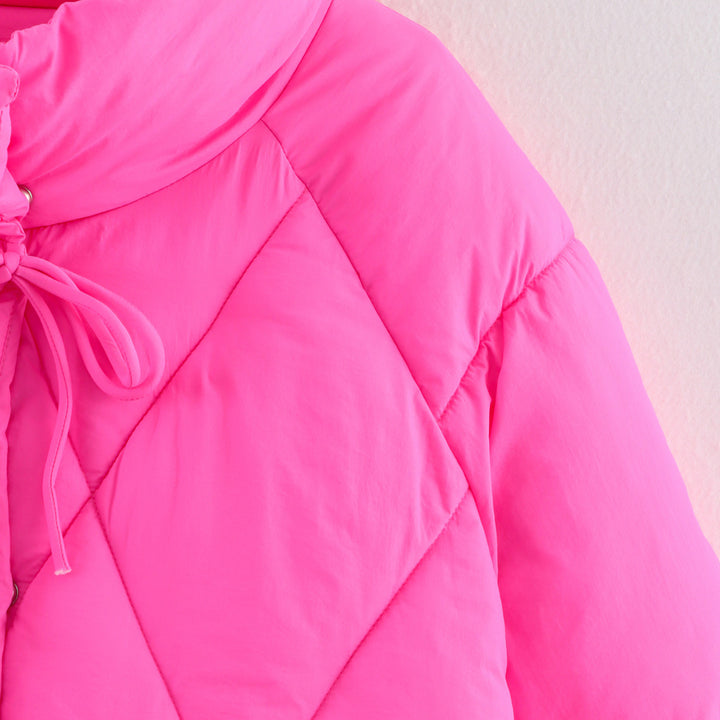 Quilted transitional jacket for women with high collar and drawstring Lune London