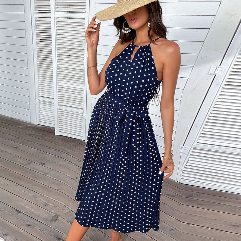 Midi sleeveless dress Frau Polka Dot with tied belt Lune London
