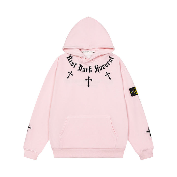 Unisex Oversize Hoodie with Gothic Cross Print, Kangaroo Pocket and Ribbed Cuffs Amarae