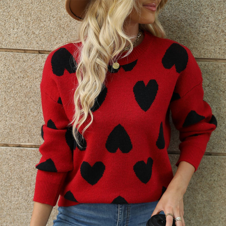 Pull pour femmes avec motif en cœur et coupe décontractée