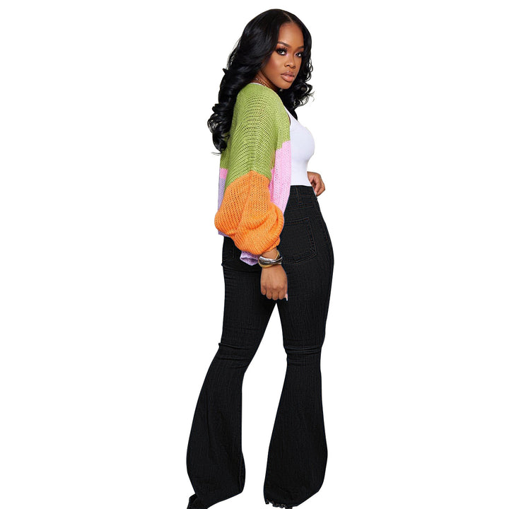 Women High-Waisted Flared Jeans with Stretch Comfort and Strategic Knee Cutouts Amarae
