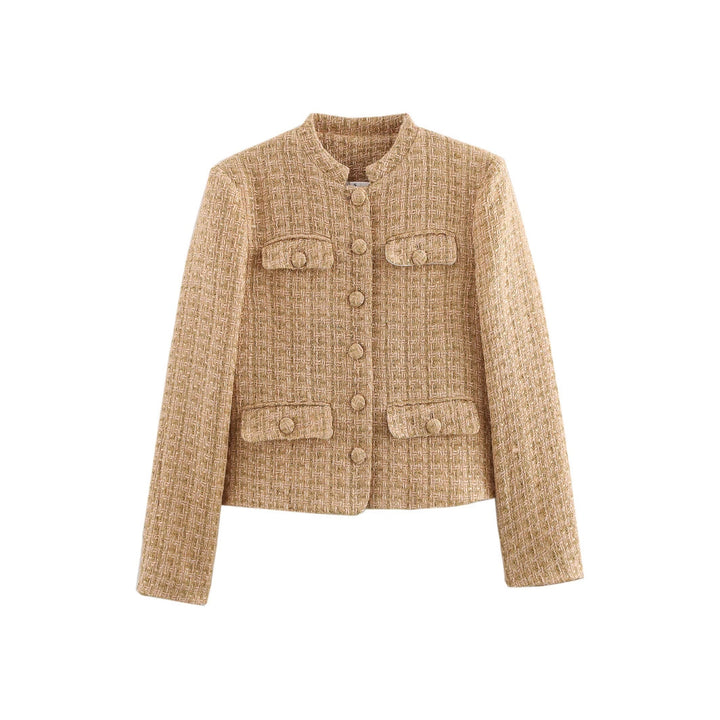 Ladies elegant boucle jacket with gold buttons and applied pockets Amarae