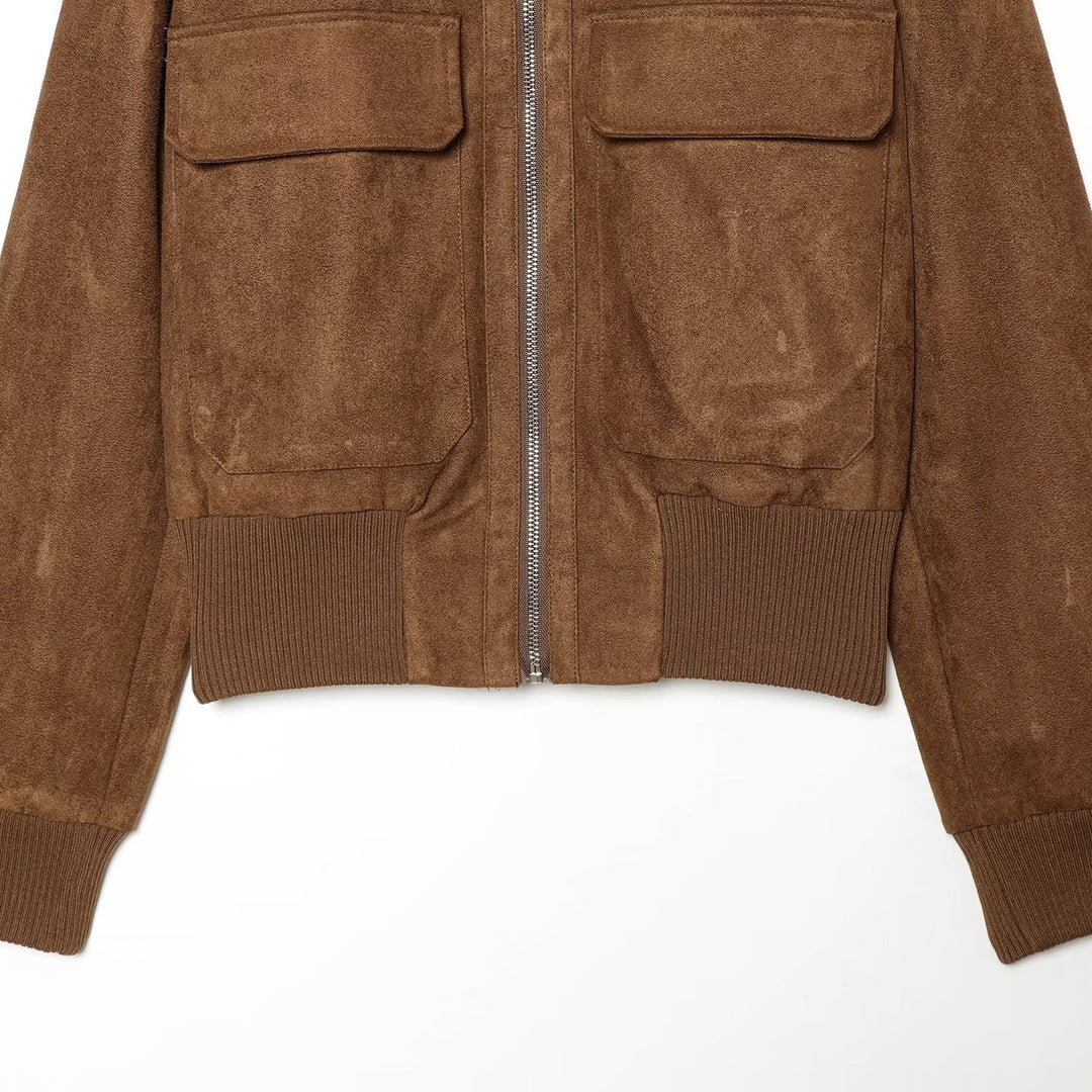 Women's suede look bomber jacket with ribbed collar and patch pockets Amarae