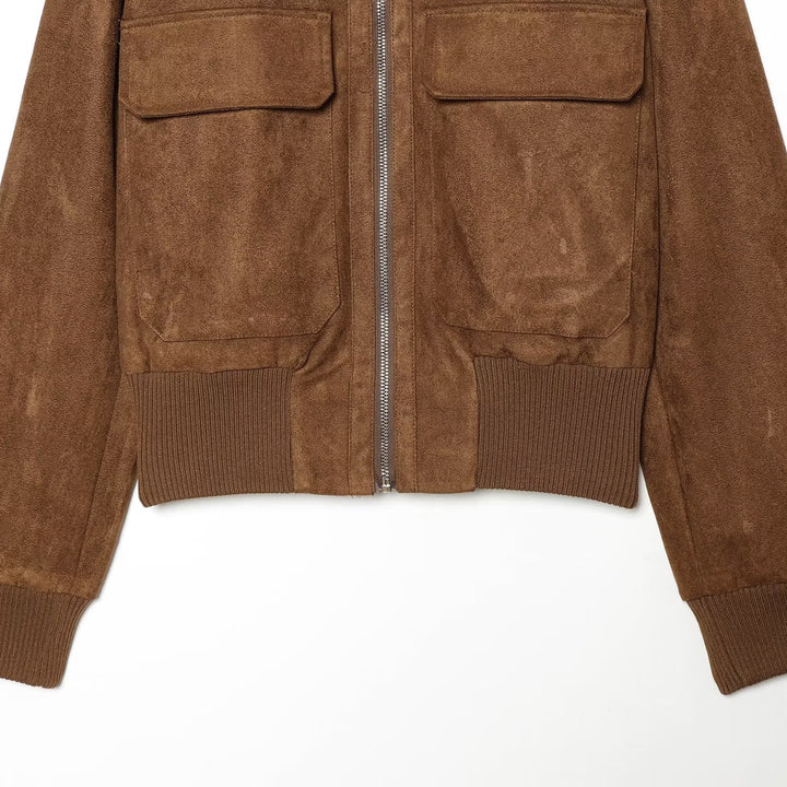 Women's suede look bomber jacket with ribbed collar and patch pockets Amarae
