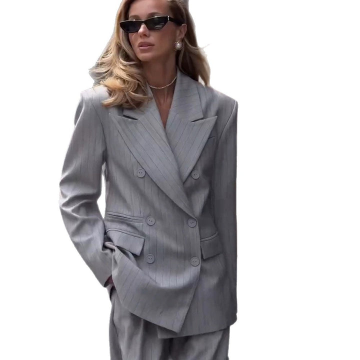 Women's Oversized Double-Breasted Blazer Set with Pinstripes and Wide Pleated Trousers Amarae