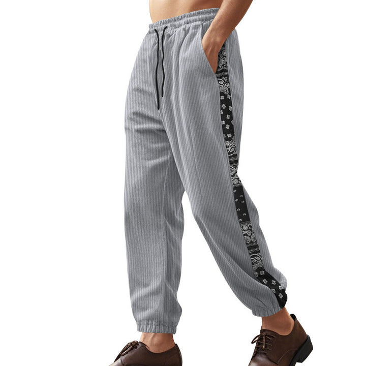Men's leisure trousers with decorative side panels in bandana design Lune London