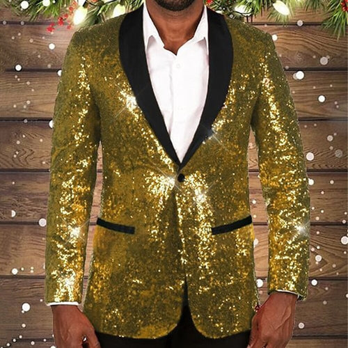 Men's Glittering Sequin Blazer with Black Lapel Amarae