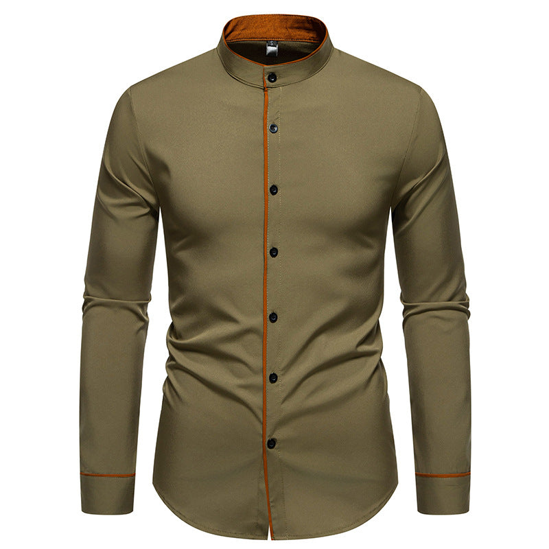 Men's long sleeve shirt with modern stand-up collar and embroidered details Lune London