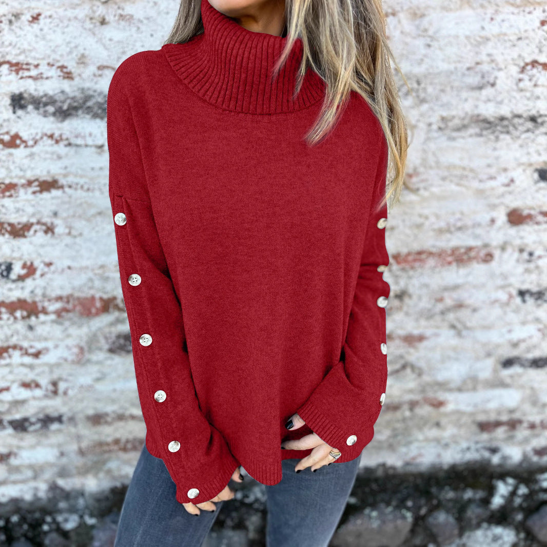 Women’s knit turtleneck sweater with button details Lune London