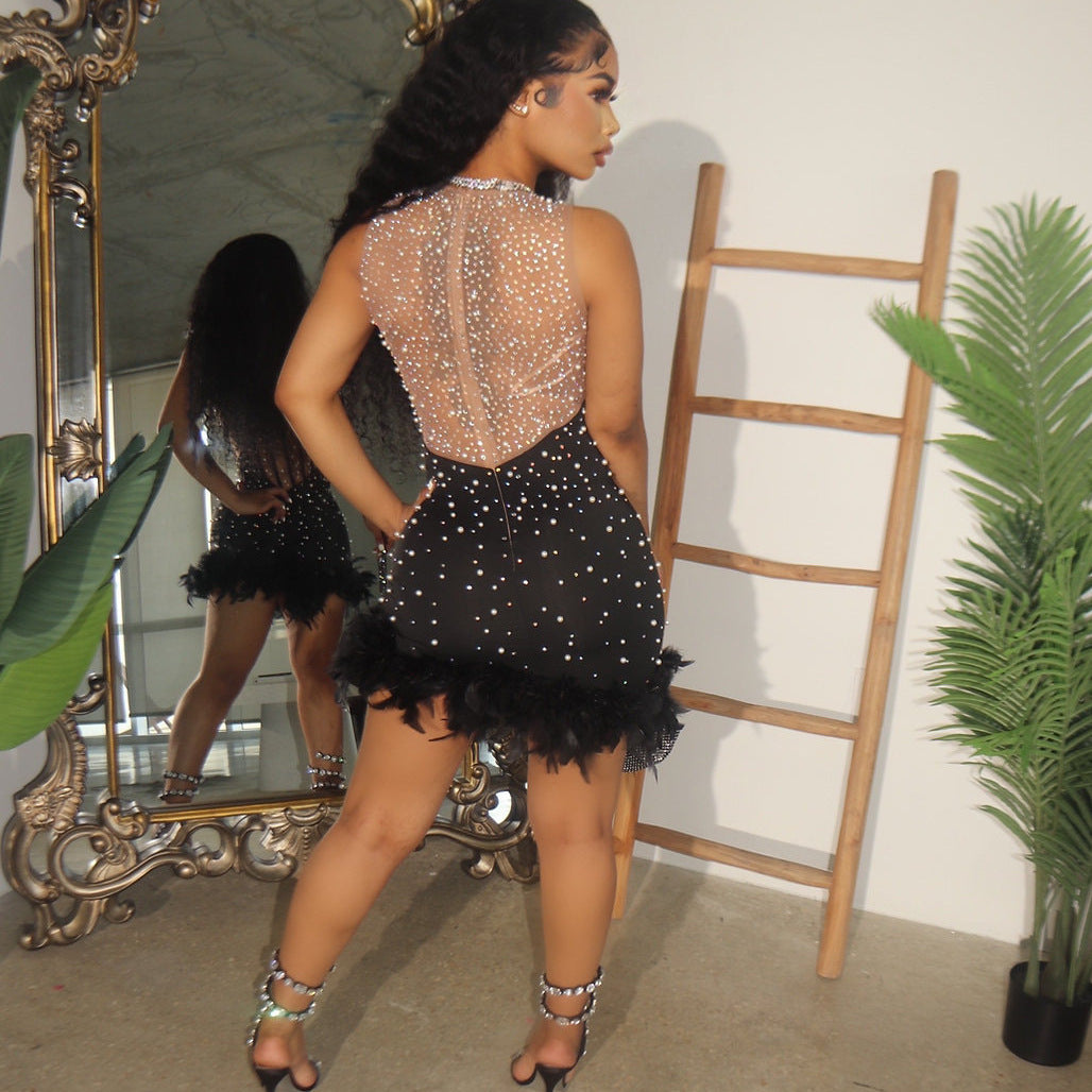 Lune London Glamorous Mini Dress with Rhinestones for Ladies