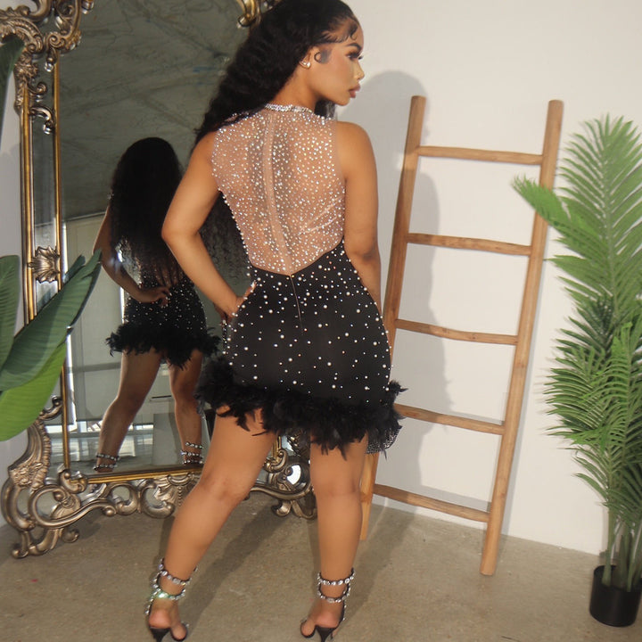 Lune London Glamorous Mini Dress with Rhinestones for Ladies