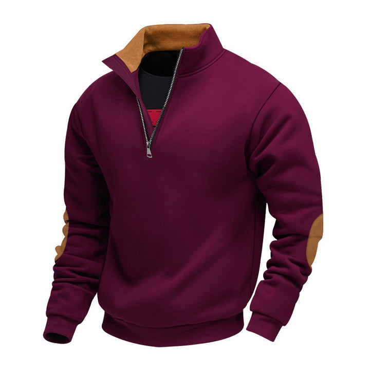 Sporty half-zip sweater for men with faux leather details and elastic edges Lune London