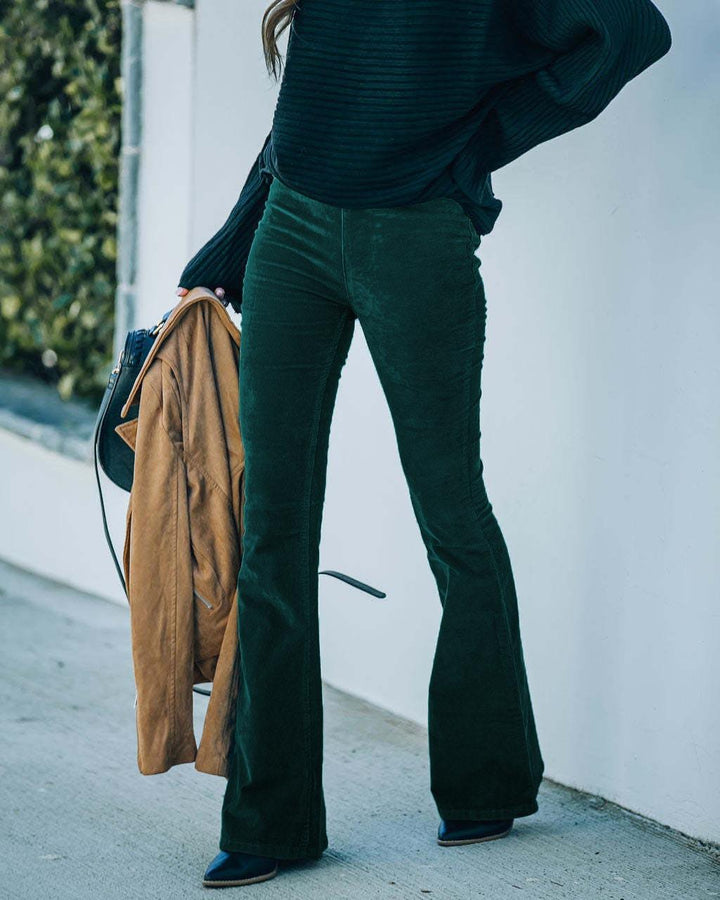 High-waisted flared corduroy pants for women with structured fabric Lune London