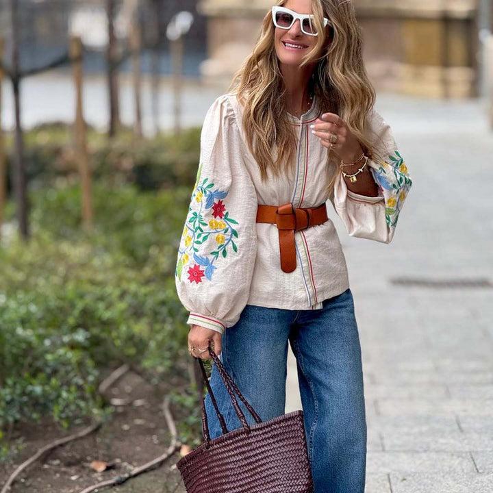 Blouse woman with colorful embroidery and voluminous sleeves Lune London