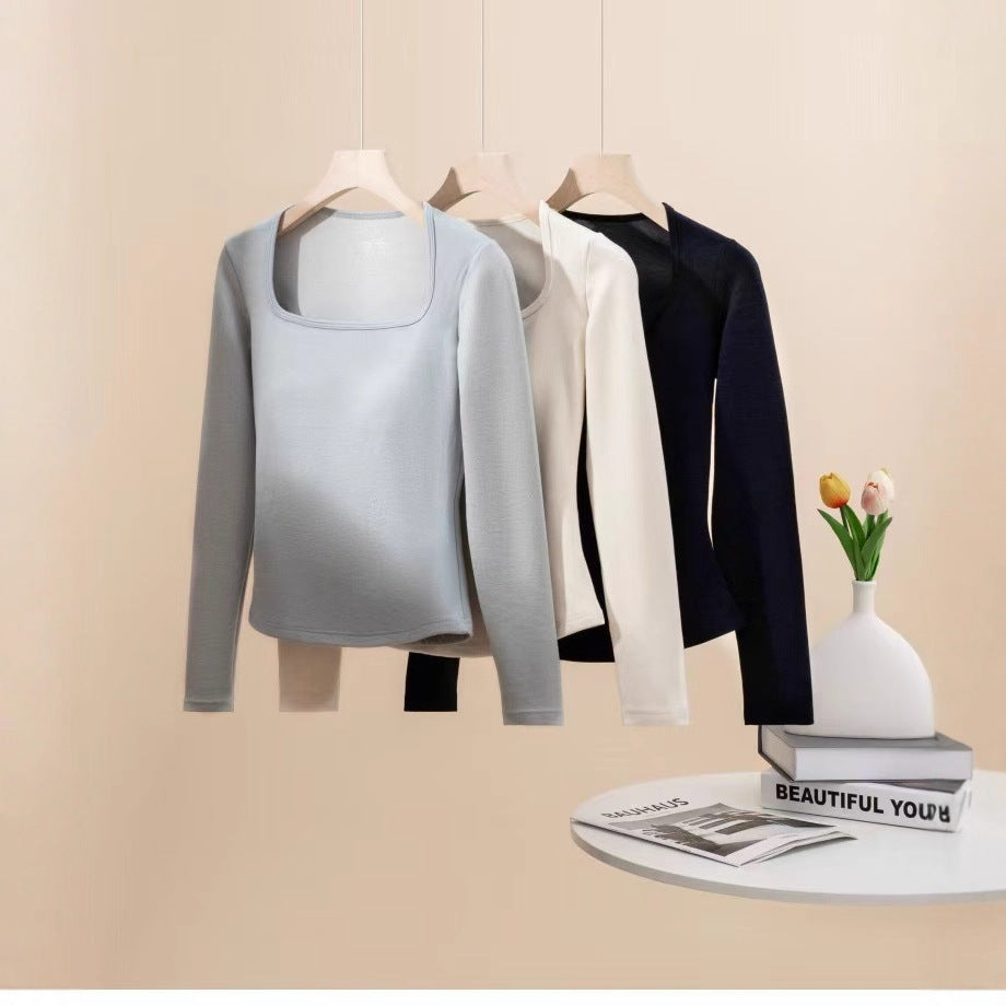 Femmes haut à manches longues avec décolleté carré Chic & Stil