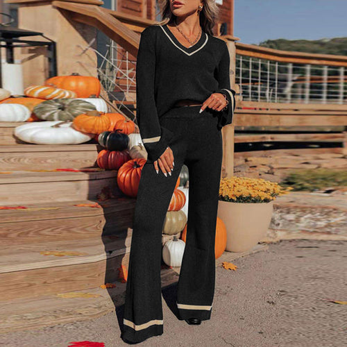 Ladies casual set with wide leg and V-neck Amarae