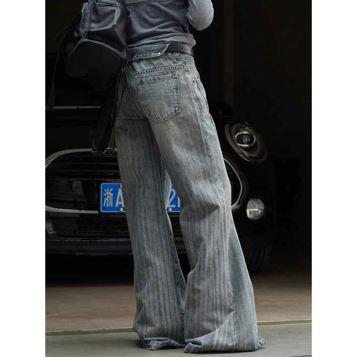 Women's extra wide denim pants in ultra-long baggy cut with vertical wash and low crotch seam Amarae