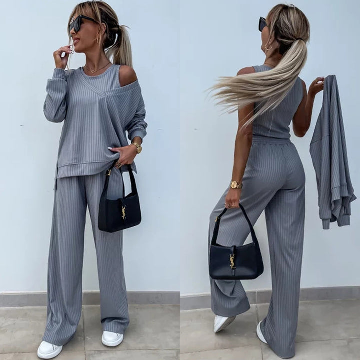 Casual knitted set for women with off-shoulder top from Lune London
