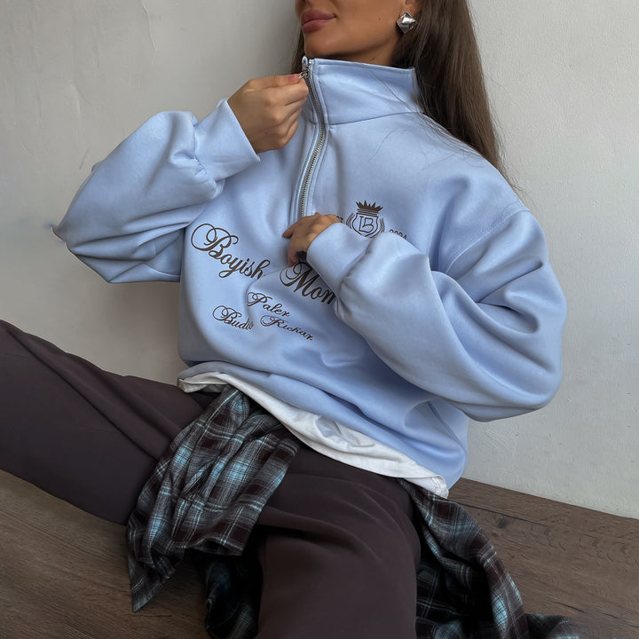Women's sweatshirt with modern high collar and creative print Lune London