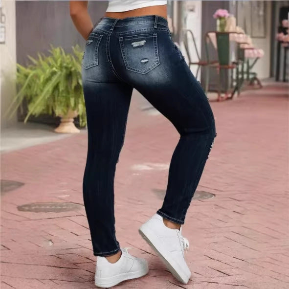 Women's high-waisted ripped skinny jeans with sculpting comfort waistband Amarae