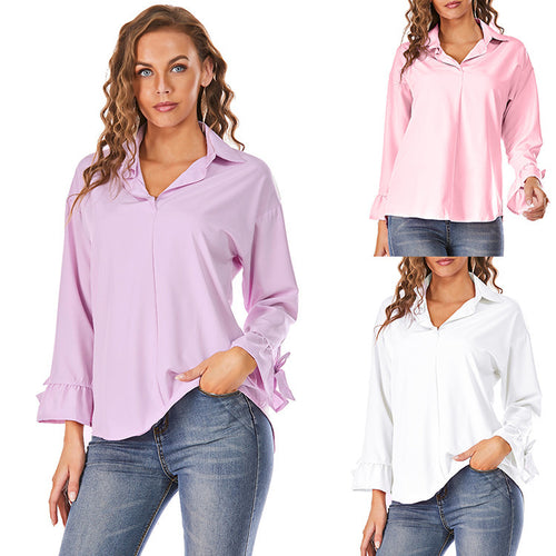Ladies Modern Top with Ruffle Details and Chic Modern Ties